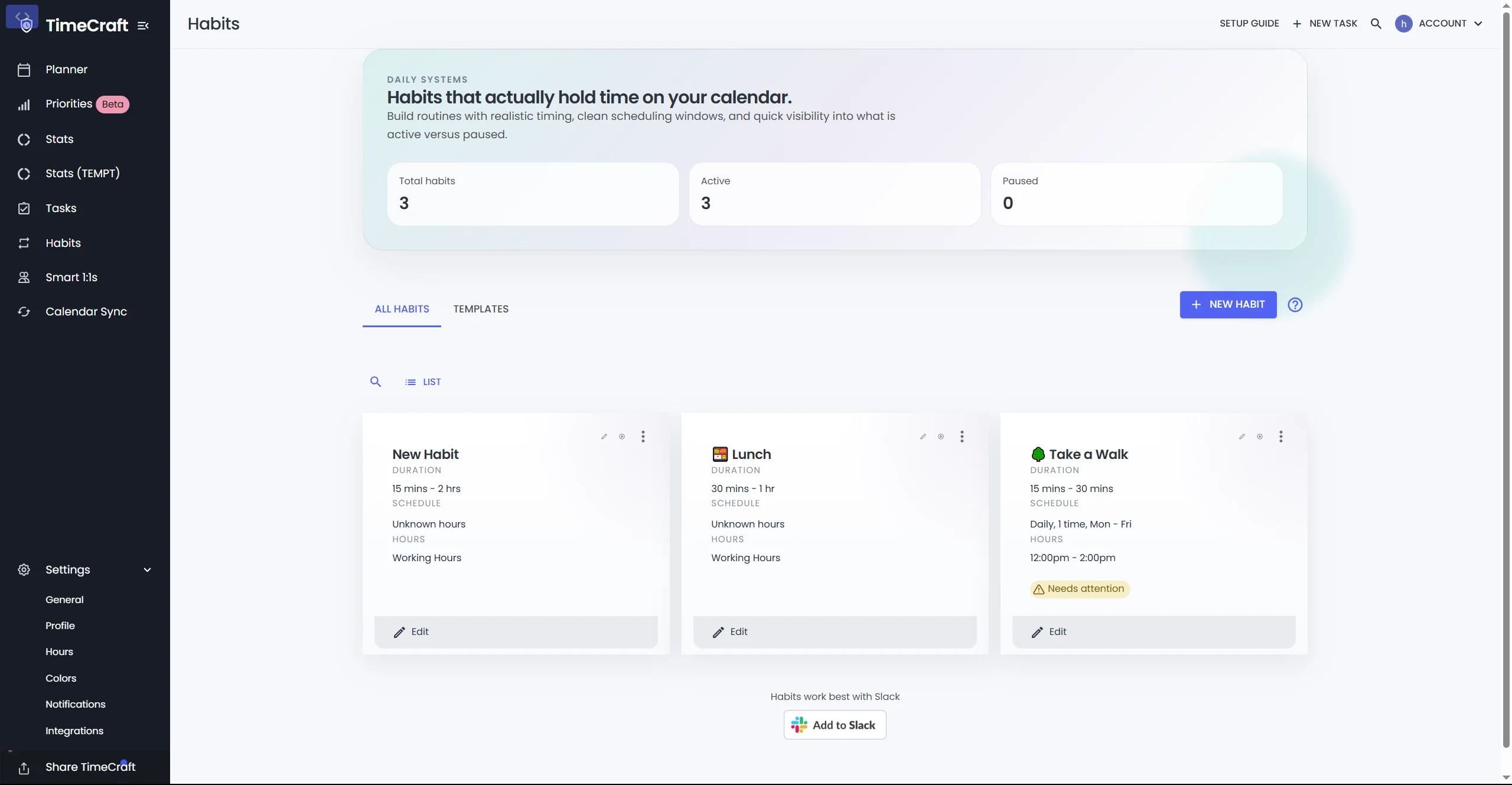Timecraft habit overview